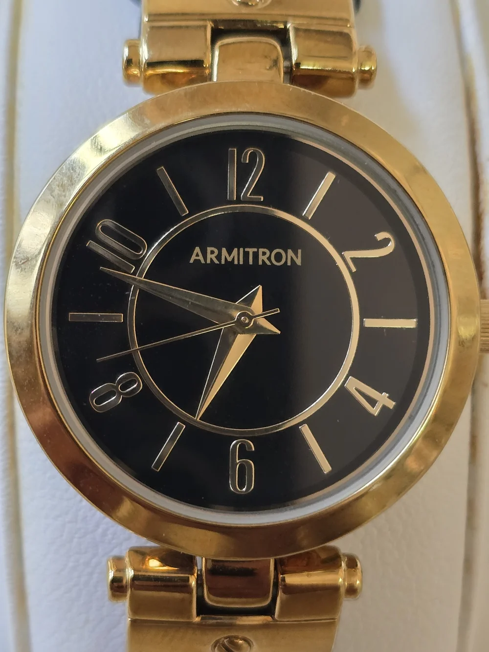 Armitron Gold-Tone Black Dial Leather Strap Watch
